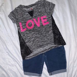 Tractor girls jean shorts TG Love shirt sweater 10
